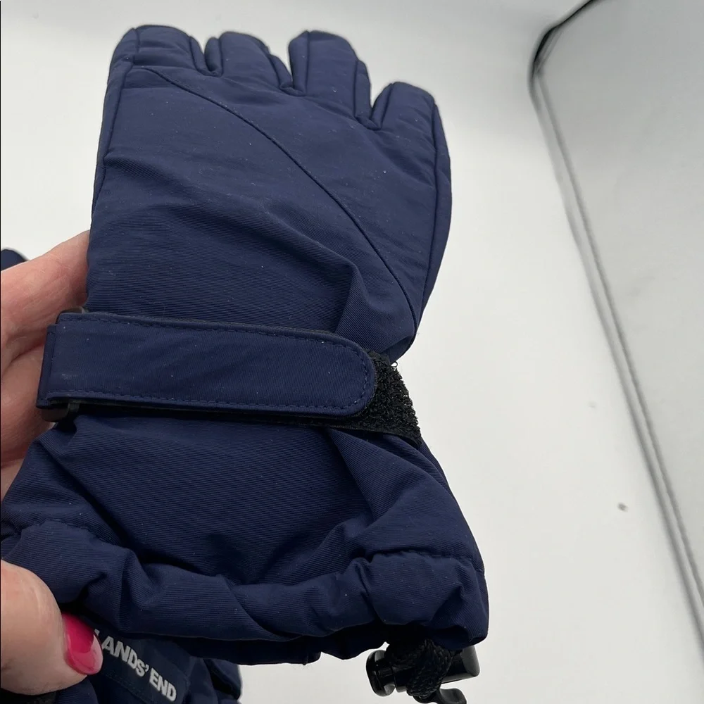 Lands End Kids Winter Gloves M Navy Blue  Self-Close Strap Wrist Toggle NWOT